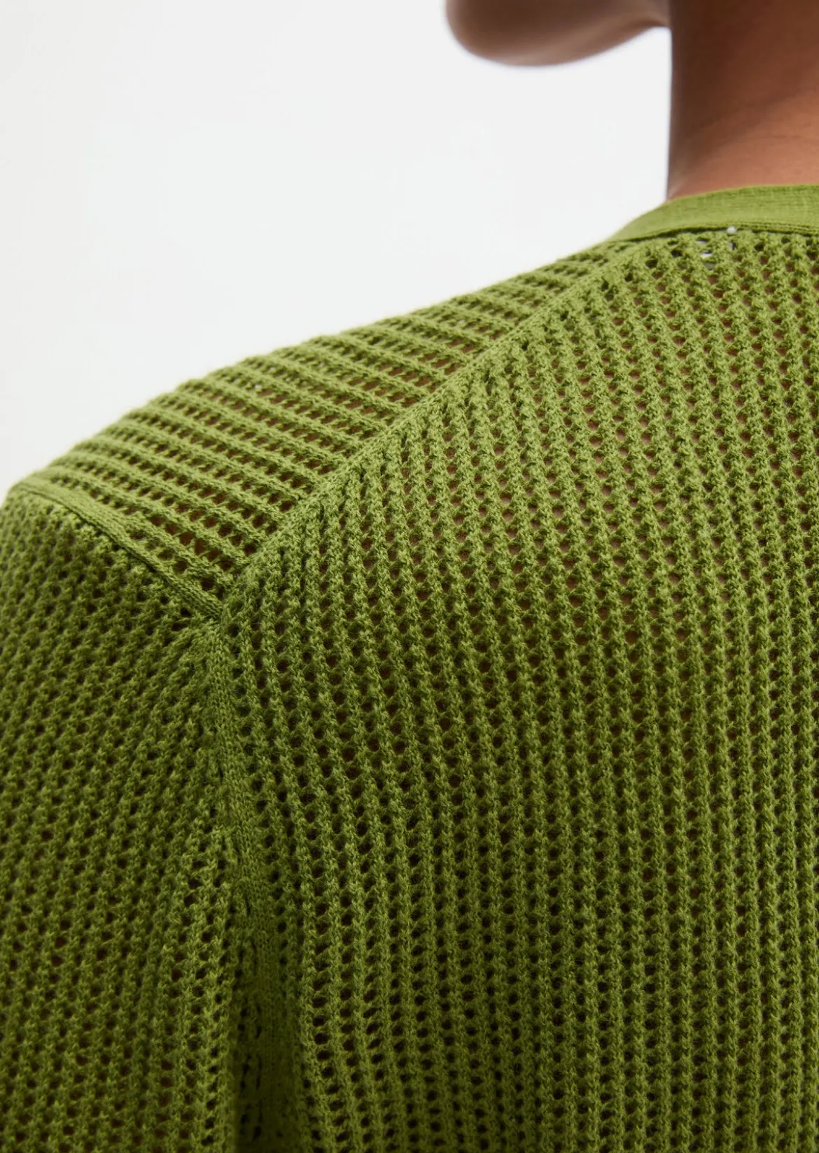 Ajour-Cardigan regular aus Baumwolle-Leinen-Slub-Garn