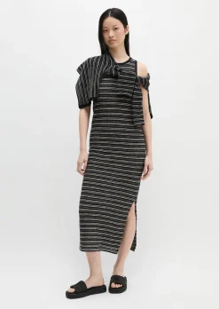 Ajour-Kleid slim aus Baumwolle-Leinen-Mix