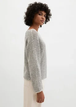 Ajour-Pullover loose aus Bio-Baumwolle-Mix