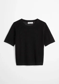 Ajour-Pullover regular aus Baumwolle-Leinen-Slub-Garn
