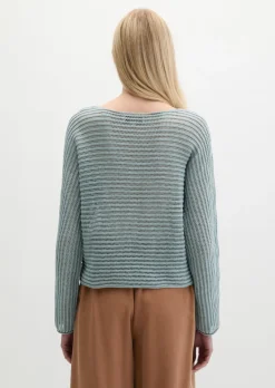 Ajour-Pullover relaxed aus Bio-Baumwolle-Leinen-Mix