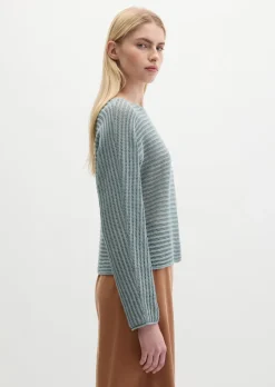 Ajour-Pullover relaxed aus Bio-Baumwolle-Leinen-Mix