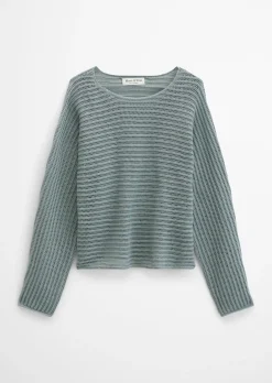 Ajour-Pullover relaxed aus Bio-Baumwolle-Leinen-Mix