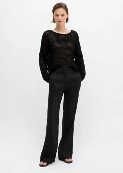 Ajour-Pullover relaxed aus Bio-Baumwolle-Leinen-Mix