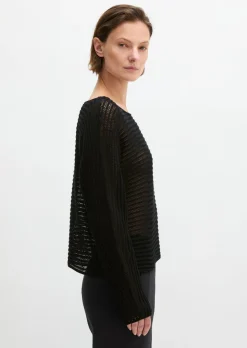 Ajour-Pullover relaxed aus Bio-Baumwolle-Leinen-Mix