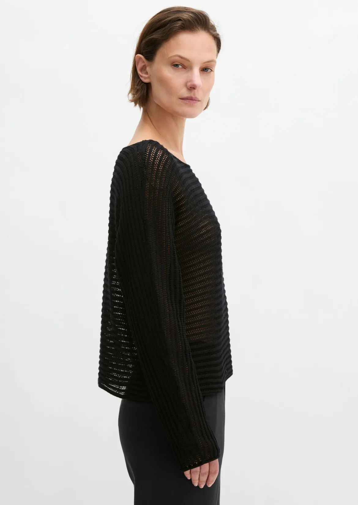 Ajour-Pullover relaxed aus Bio-Baumwolle-Leinen-Mix