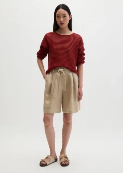 Ajour-Pullover relaxed aus Bio-Baumwolle-Leinen-Mix