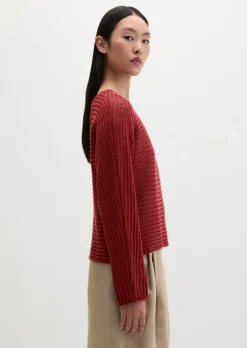 Ajour-Pullover relaxed aus Bio-Baumwolle-Leinen-Mix