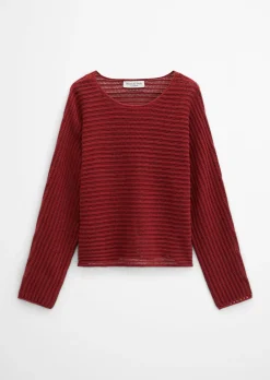 Ajour-Pullover relaxed aus Bio-Baumwolle-Leinen-Mix