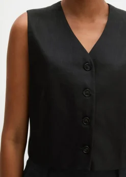 Anzugweste cropped aus Viskose-Leinen-Stretch