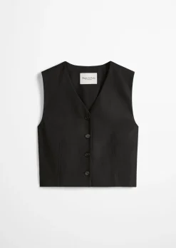 Anzugweste cropped aus Viskose-Leinen-Stretch