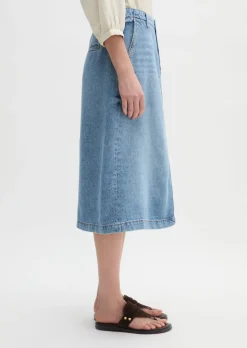 Ausgestellter Midi-Jeansrock aus Lyocell-Leinen-Baumwolle-Mix