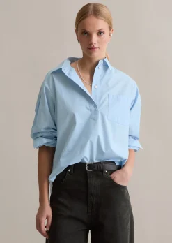 Bluse im Polo-Stil relaxed aus softem Popeline