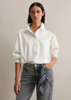 Bluse im Polo-Stil relaxed aus softem Popeline