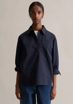 Bluse im Polo-Stil relaxed aus softem Popeline