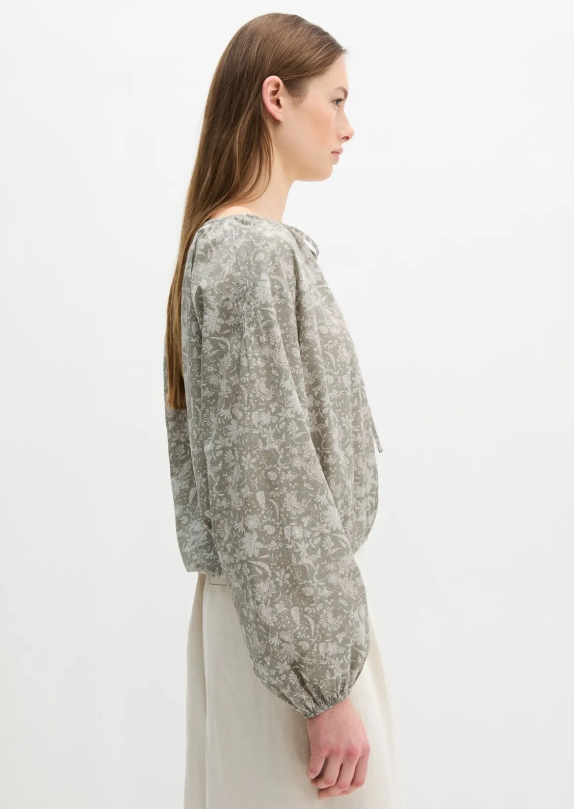Bluse loose aus bedrucktem Baumwoll-Voile