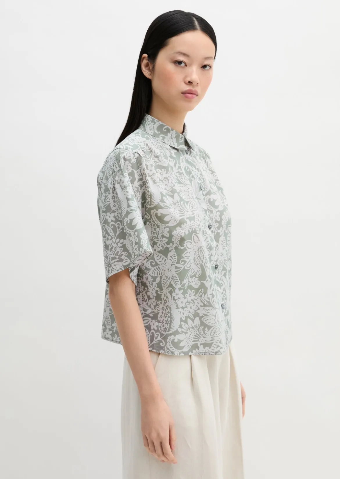 Bluse loose aus bedrucktem Baumwoll-Voile