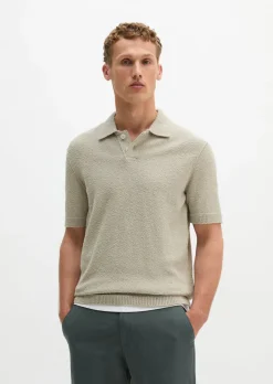 Bouclé-Poloshirt regular aus weichem Bio-Baumwoll-Mix