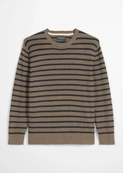 Bouclé-Pullover regular aus gestreiftem Bio-Baumwoll-Mix