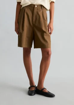 Bundfalten-Shorts regular aus Leinen-Baumwolle-Mix