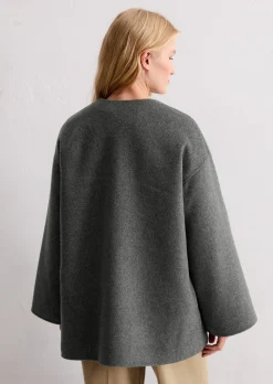 Capejacke mit abnehmbarem Schal relaxed aus Doubleface-Wolle-Mix