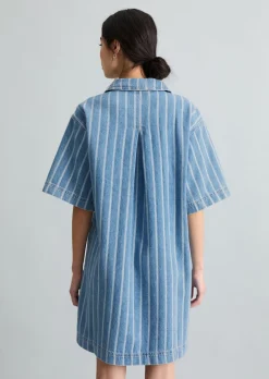 Crayfish Capsule Striped Denim Dress, Kellerfalte hinten aus reinem Organic Cotton