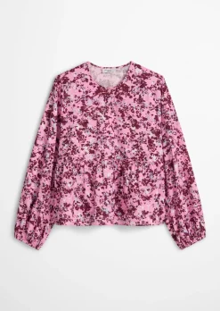 Crinkle-Bluse relaxed aus bedrucktem Viskose-Mix