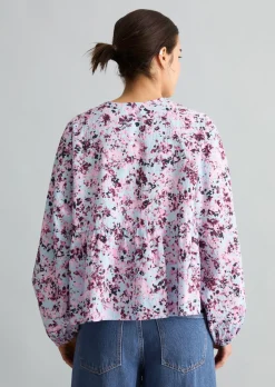 Crinkle-Bluse relaxed aus bedrucktem Viskose-Mix