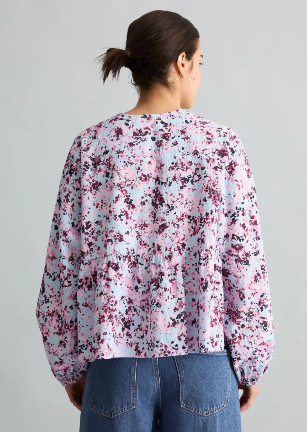 Crinkle-Bluse relaxed aus bedrucktem Viskose-Mix
