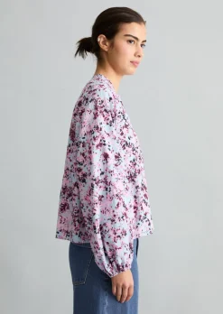 Crinkle-Bluse relaxed aus bedrucktem Viskose-Mix