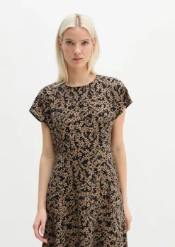 Crinkle-Kleid shaped aus bedrucktem Viskose-Mix