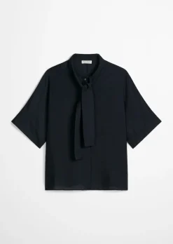 Crinkle-Schluppenbluse regular aus Viskose-Mix