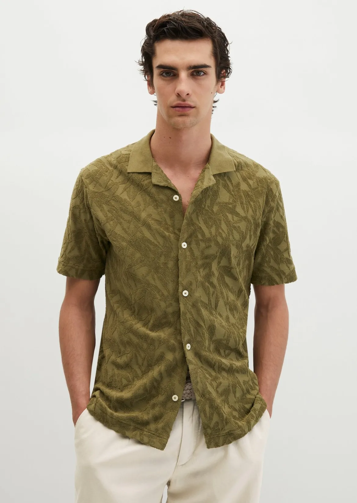 DfC Jerseyshirt regular mit weichem Frottee-Blattmuster