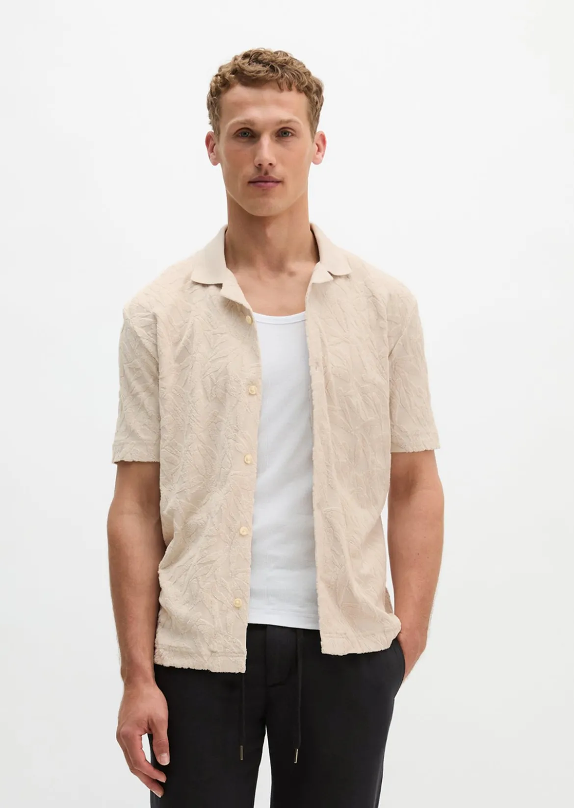 DfC Jerseyshirt regular mit weichem Frottee-Blattmuster