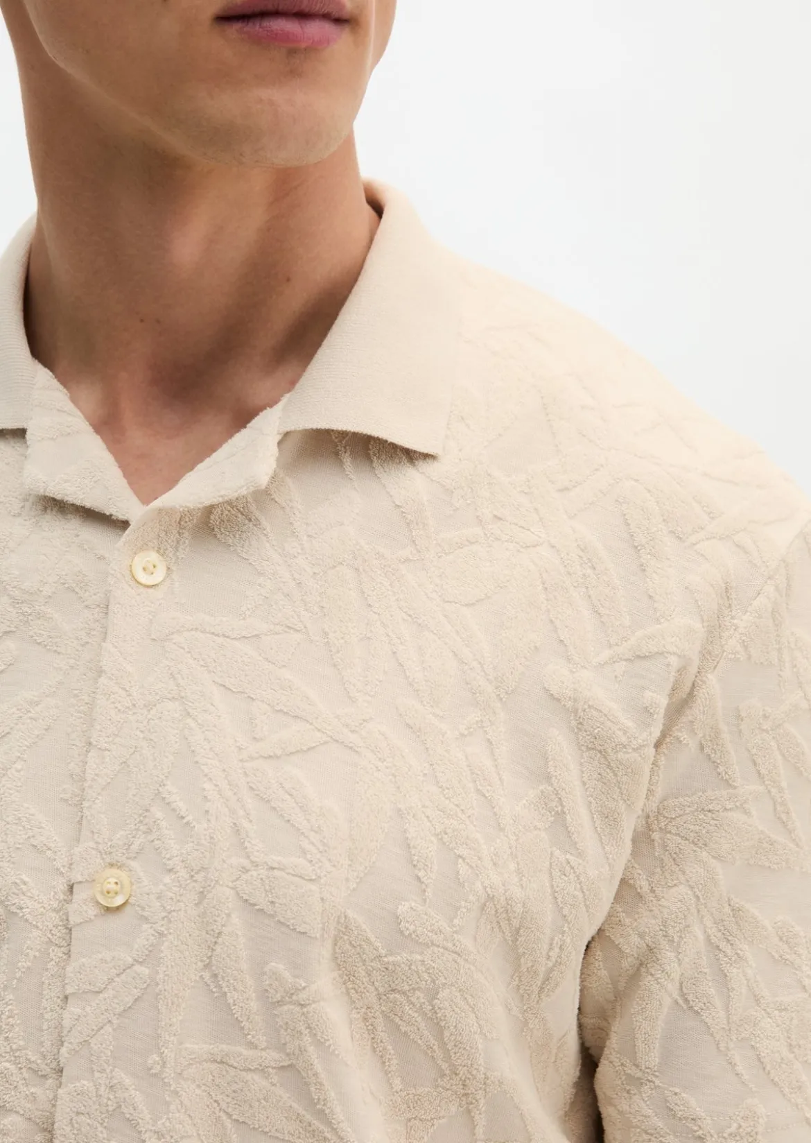 DfC Jerseyshirt regular mit weichem Frottee-Blattmuster