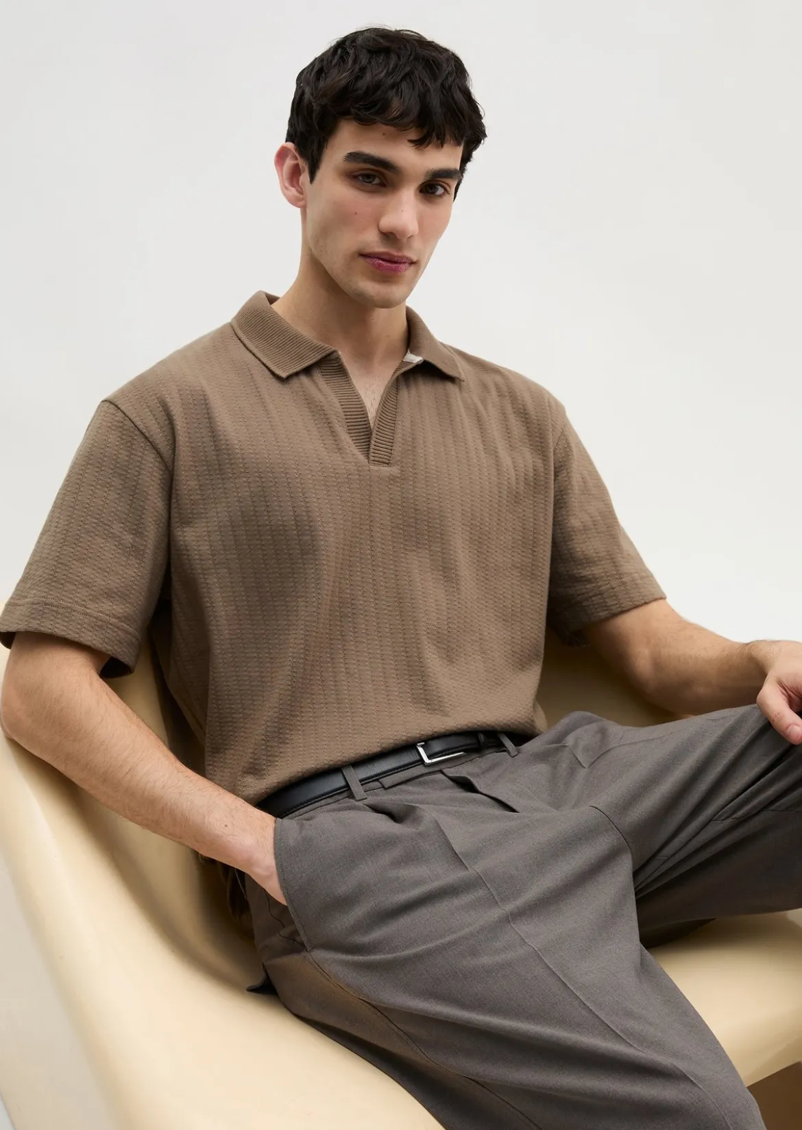 DfC Poloshirt Jersey Structure regular aus schwerem Ripp-Jersey