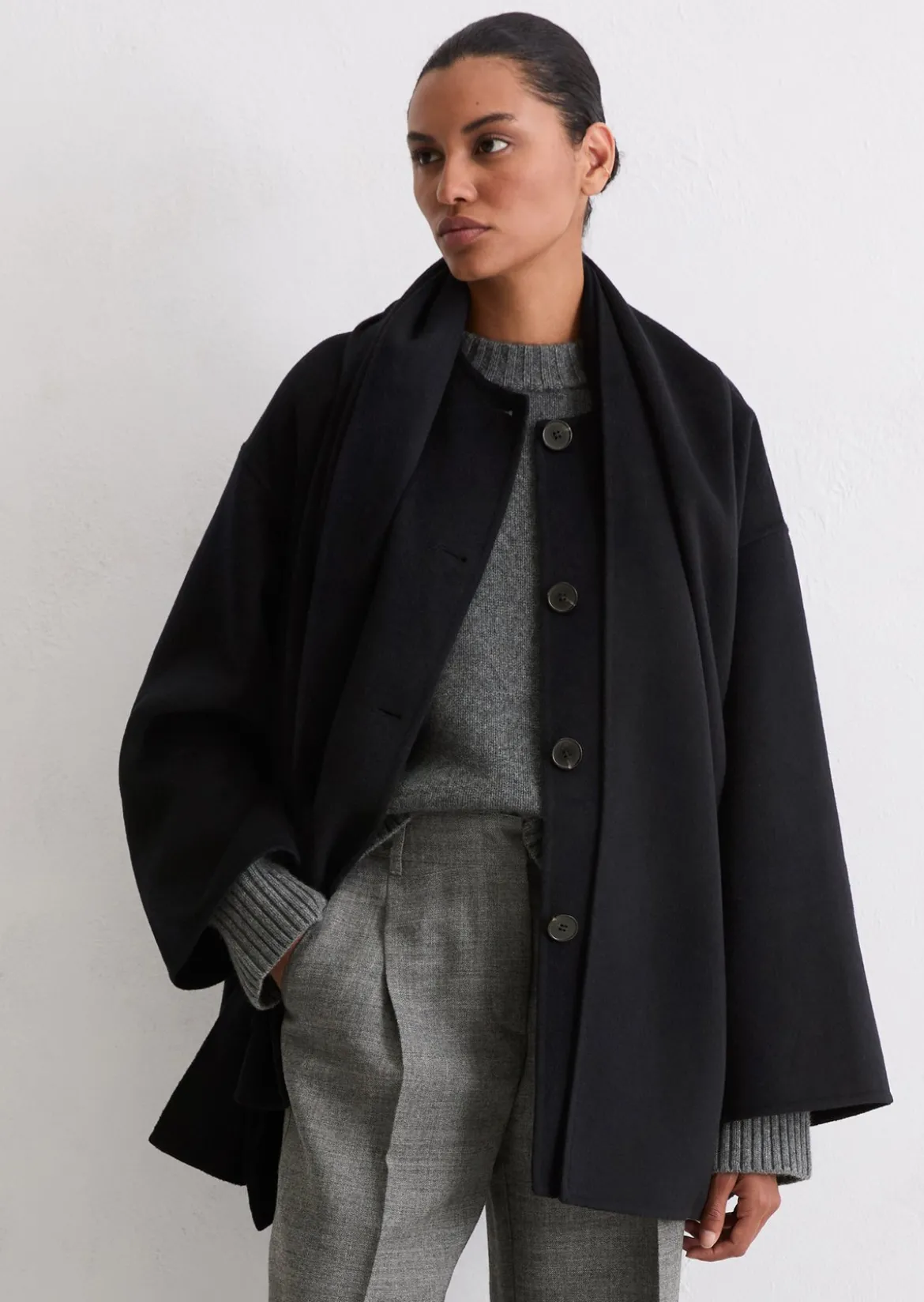Doubleface-Cape-Jacke relaxed mit abnehmbarem Schal