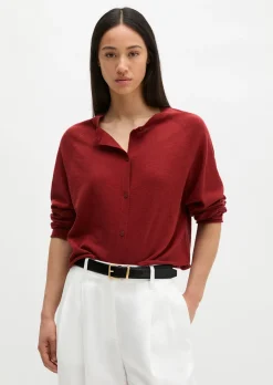 Feinstrick-Cardigan relaxed aus Bio-Baumwolle-Leinen-Mix
