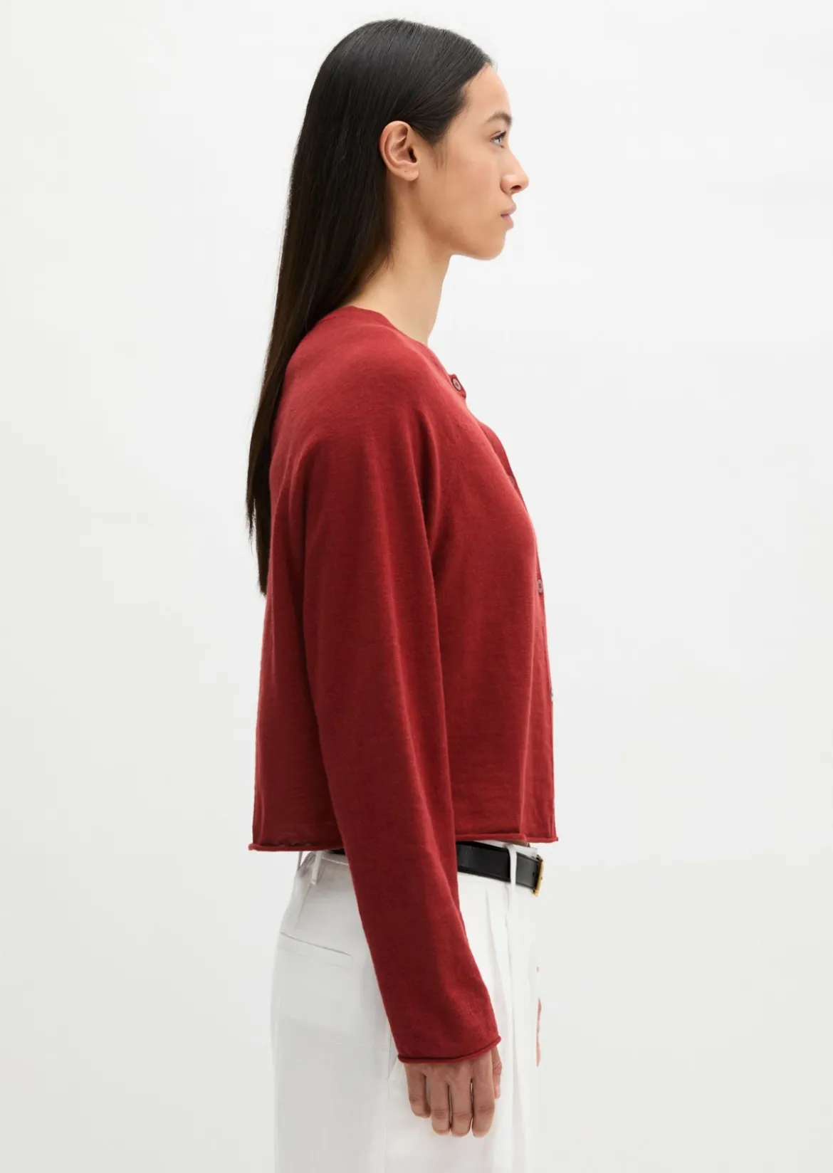 Feinstrick-Cardigan relaxed aus Bio-Baumwolle-Leinen-Mix