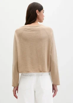 Feinstrick-Cardigan relaxed aus Bio-Baumwolle-Leinen-Mix