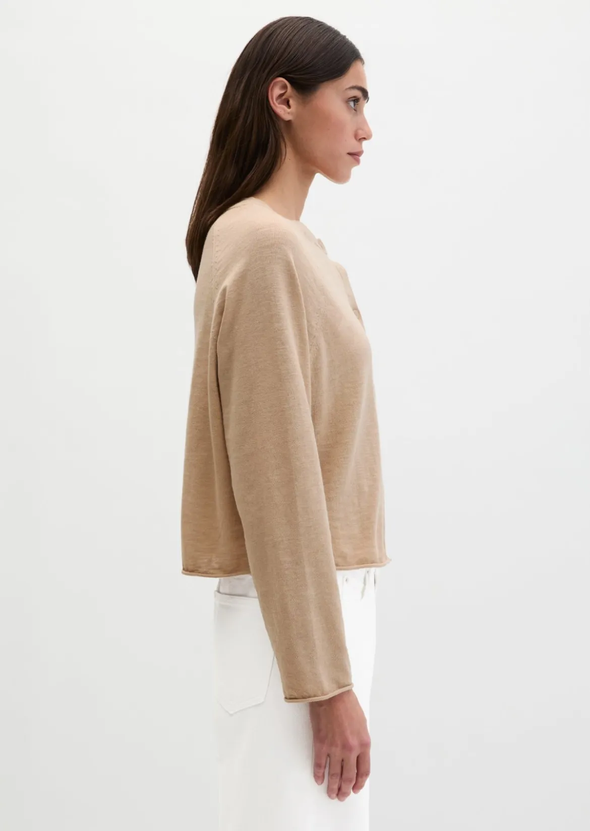 Feinstrick-Cardigan relaxed aus Bio-Baumwolle-Leinen-Mix