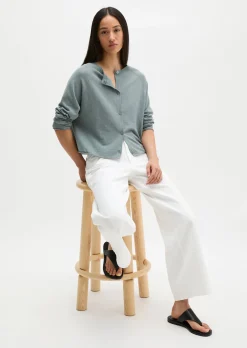 Feinstrick-Cardigan relaxed aus Bio-Baumwolle-Leinen-Mix