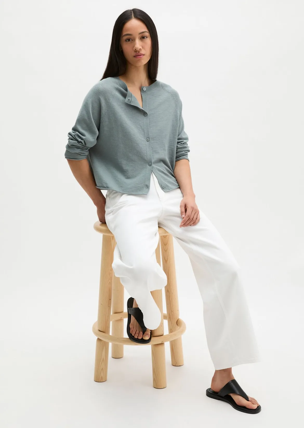 Feinstrick-Cardigan relaxed aus Bio-Baumwolle-Leinen-Mix