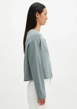 Feinstrick-Cardigan relaxed aus Bio-Baumwolle-Leinen-Mix