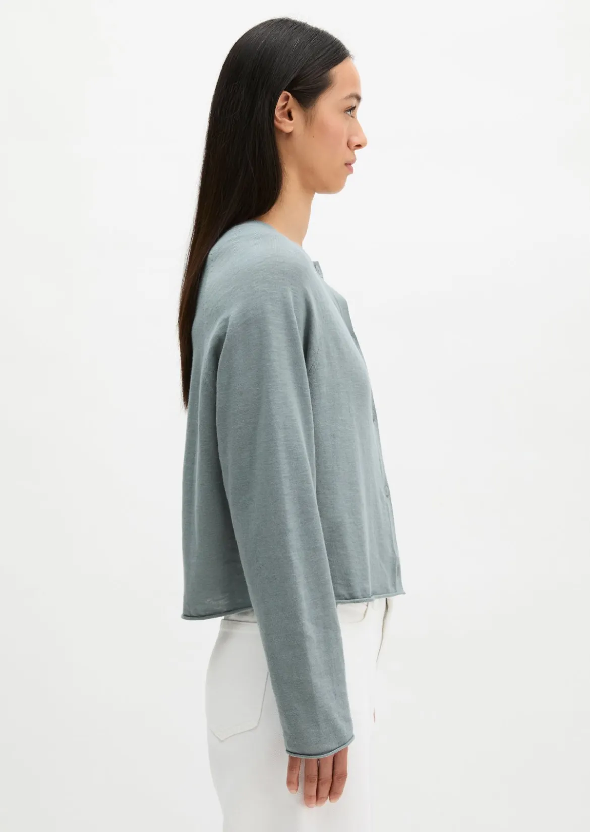Feinstrick-Cardigan relaxed aus Bio-Baumwolle-Leinen-Mix