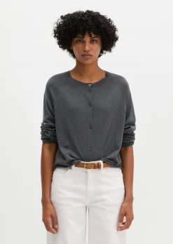Feinstrick-Cardigan relaxed aus Bio-Baumwolle-Leinen-Mix