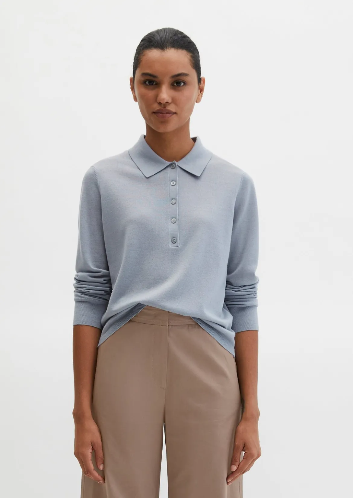 Feinstrick-Poloshirt regular aus edlem Merinowolle-Viskose-Mix