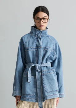 Funnel-Neck-Jeansjacke relaxed mit Ananasblattfasern