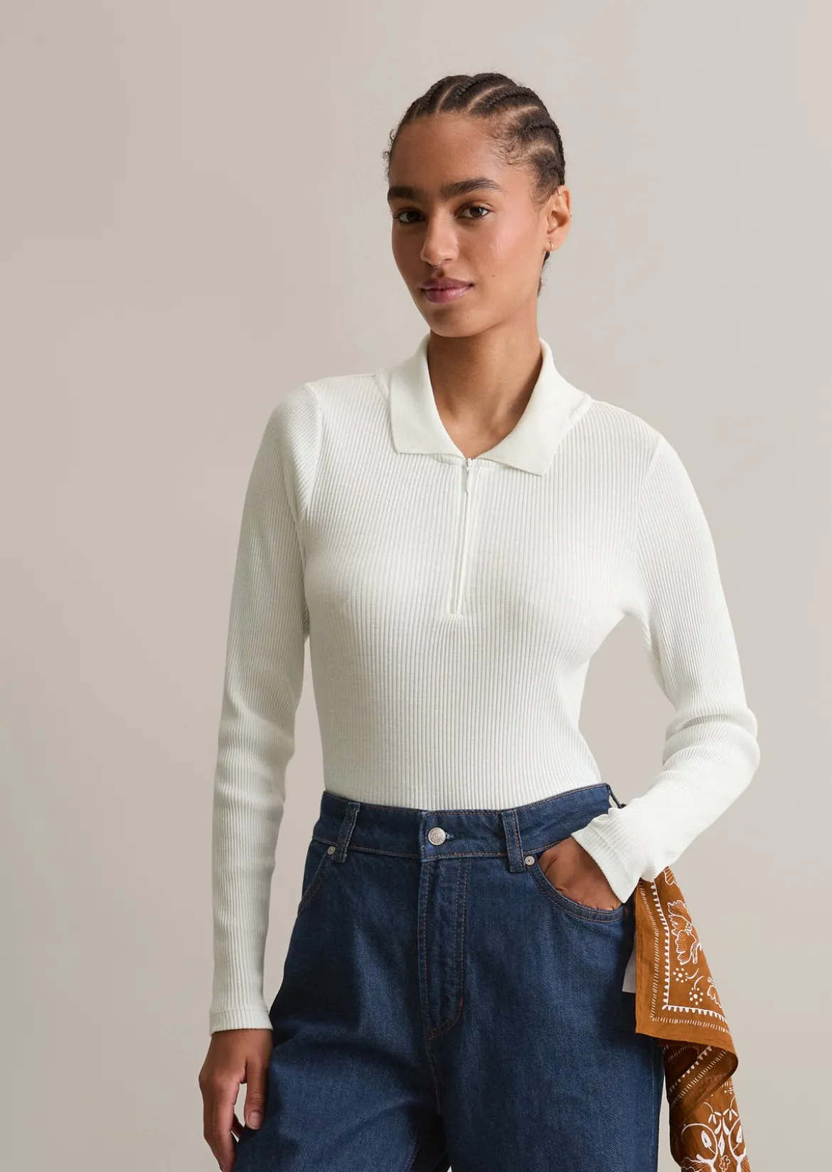 Geripptes Poloshirt slim aus Organic Cotton-Stretch-Jersey