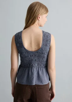 Gesmoktes Seersucker-Peplum-Top slim aus Baumwolle-Mix